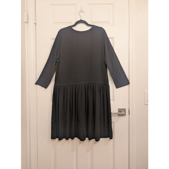 Women's J.Jill Black Long Sleeve Pleated Dress XL Jersey Stretch Drawstring - Picture 2 of 5